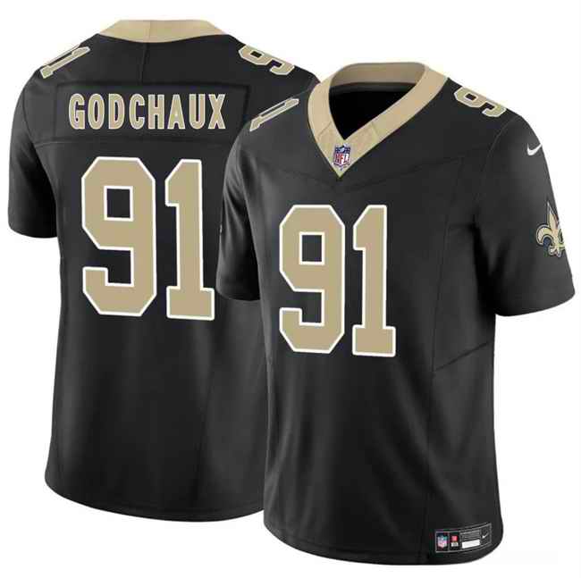 Men's New Orleans Saints #91 Davon Godchaux Black F.U.S.E Vapor Limited Stitched Football Jersey